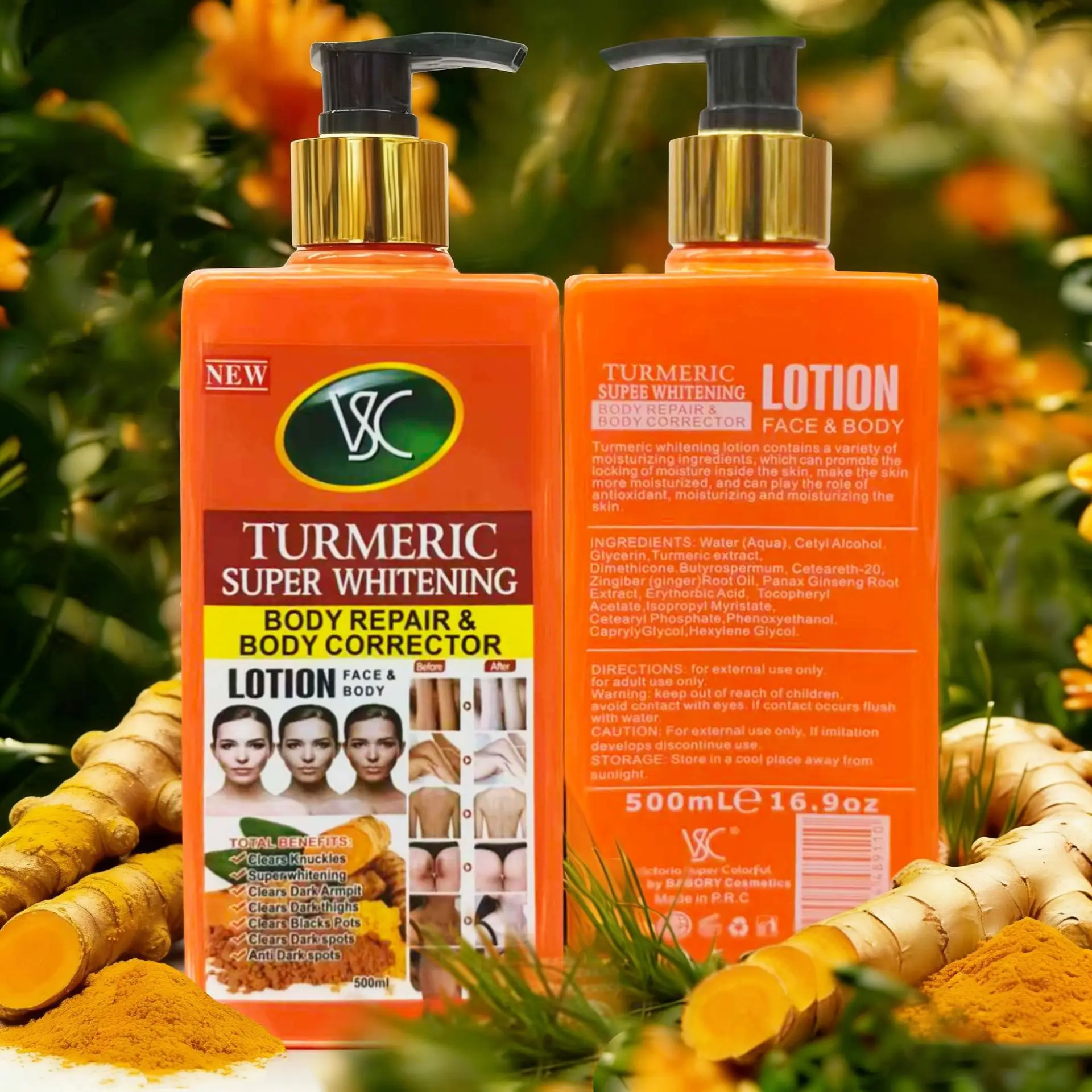 VC Turmeric Body Repair Milk Brightens Skin Tone Hydrating Moisturizing Whole Body Turmeric Body Milk 500ml Skincare