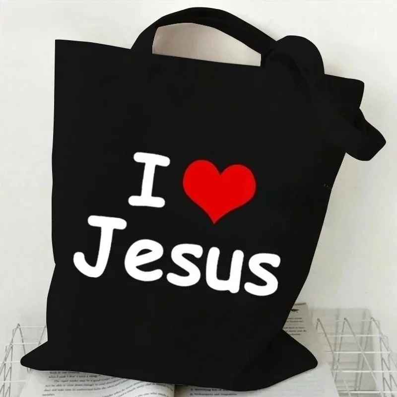 حقائب تسوق عصرية غير رسمية حقيبة تخزين حقيبة يد هدايا مسيحية الإيمان مطبوعة رسومات القلب المرأة قماش حقيبة كتف