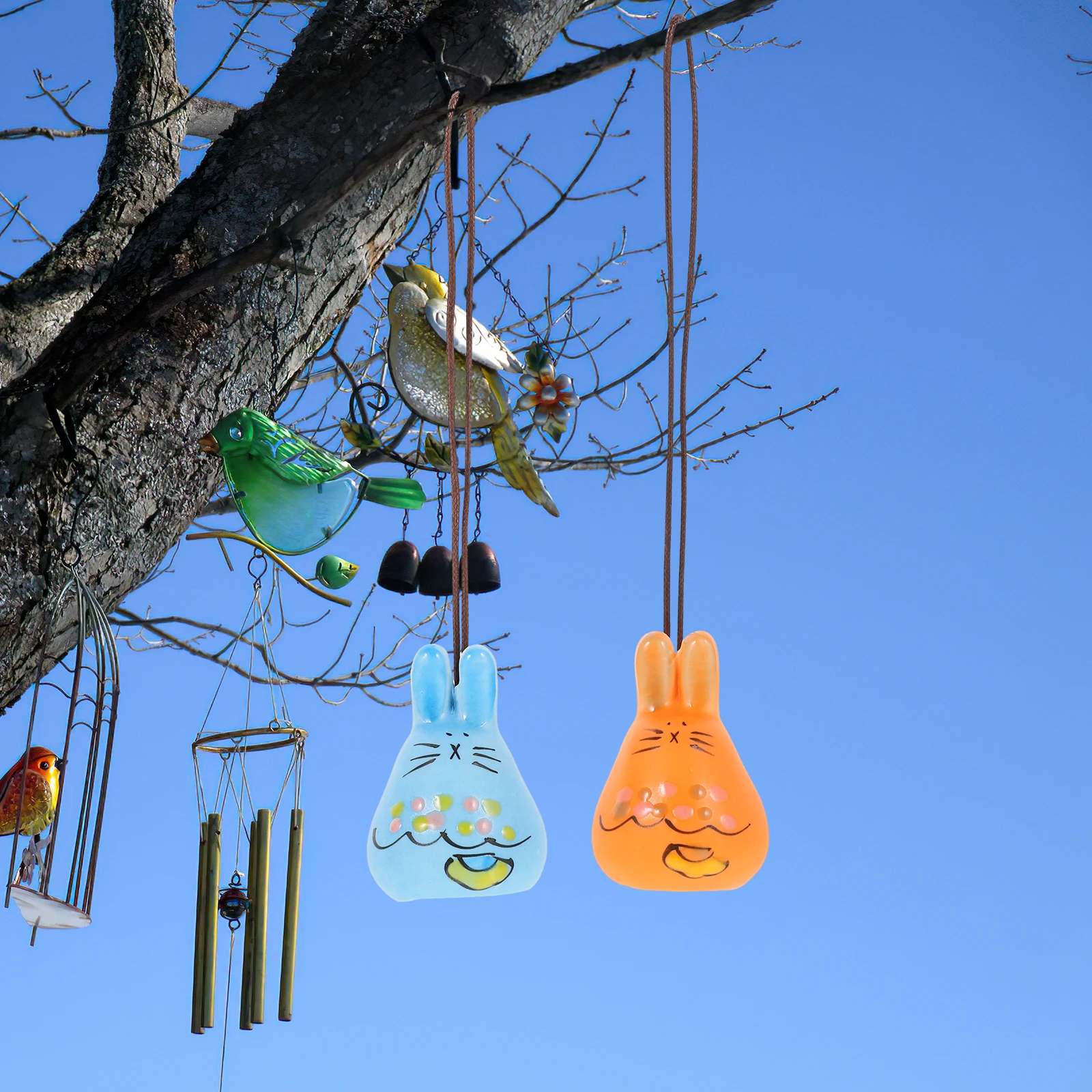 

5 Pcs Ceramic Rabbit Wind Chime H made Home Decor Easter nament Lovely Bunny Shape Doorbell Outdoor Garden Chimes