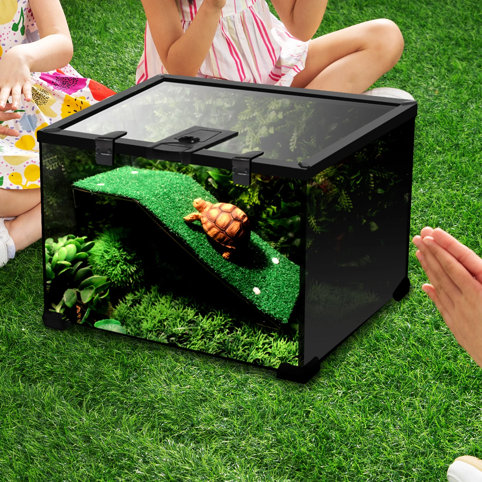 

Simulation Grass Reptile Shelter Basking Platform Lifelike Lawn Terrarium Decor Vivid Grass Ladder Tortoise Climbing