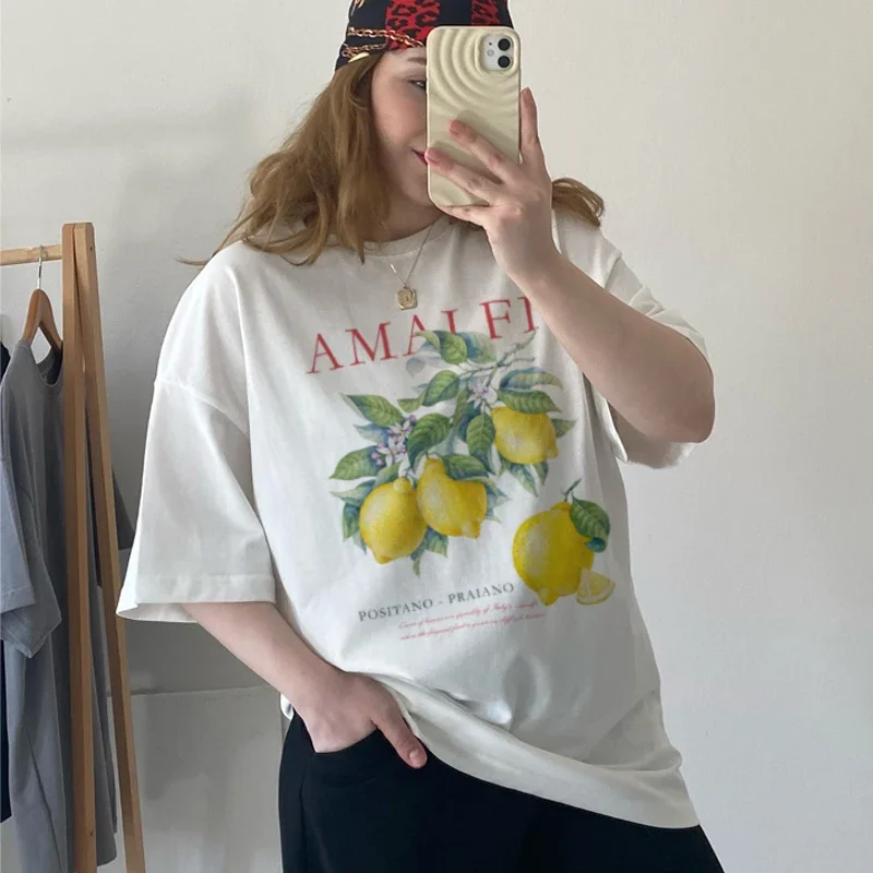 Vintage Amalfi Lemon Fruit Graphic Tee Cute Botanical Garden T Shirt Summer Retro Italy T-Shirts Women Cottagecore Aesthetic Top