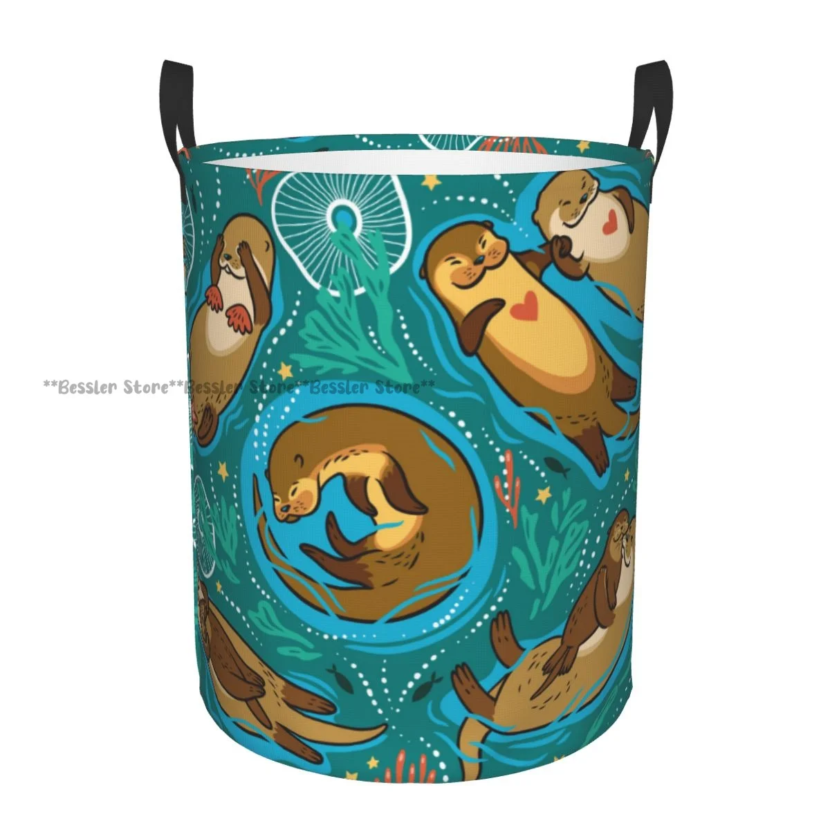 Cute Otters Seaweed And Corals Waterproof Storage Bag Household Dirty Laundry Basket Folding Clothes Organizer