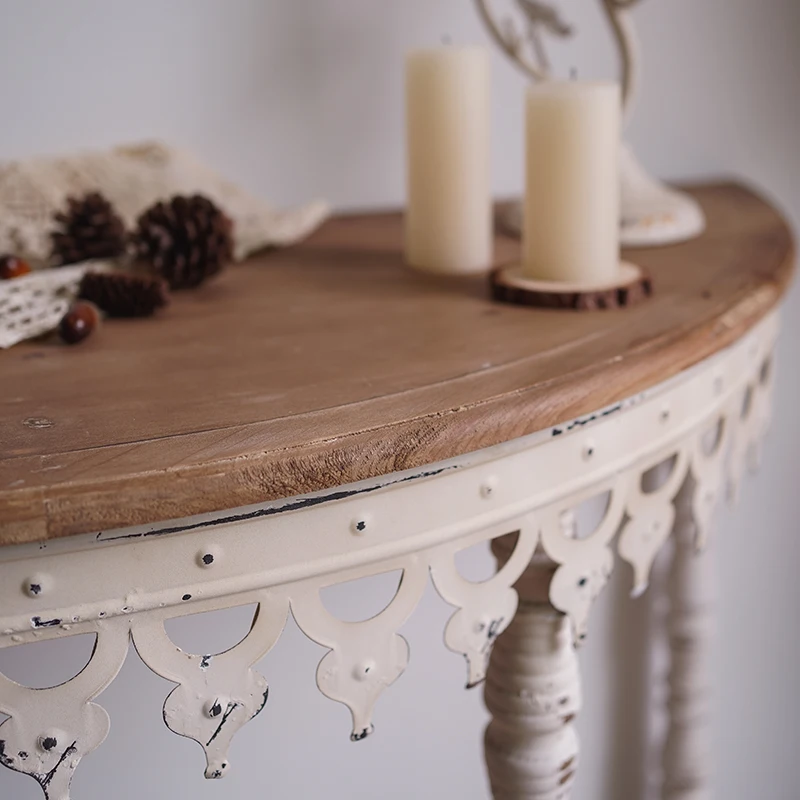 طاولة المدخل الفنية الفرنسية الرجعية: جدار شبه دائري - ضد التصميم، أثاث شقة من الخشب الصلب والحديد المطاوع #3