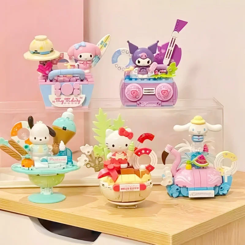 

Keeppley Sanrio летняя вечеринка серии Hello Kitty My Melody Kuromi Pochacco Cinnamoroll аниме фигурка строительные блоки игрушки детский подарок