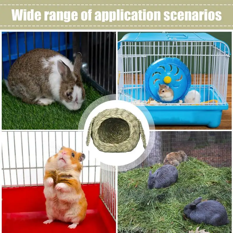 Rabbit Grass House Woven Animal Hut Bunny House Play Hideaway Hay Mat Bed Chew Toy For Rabbit Guinea Pigs Gerbils Hamster