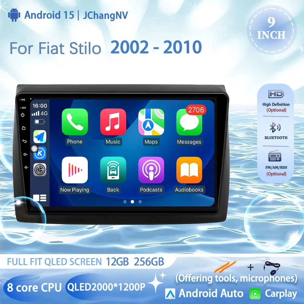 أندرويد 15 راديو السيارة مشغل فيديو الوسائط المتعددة لشركة فيات ستيلو 2002 - 2010 نظام تحديد المواقع ستيريو CarPlay 4G Navigationv BT QLED DPS رئيس وحدة #1