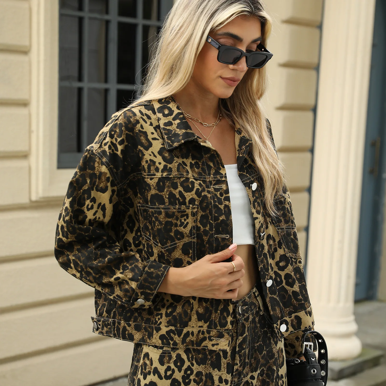 American Retro Leopard Print Loose Denim Jacket Women's 2026 Spring Autumn Petite Short Stylish Cargo Figure-flattering Jacket