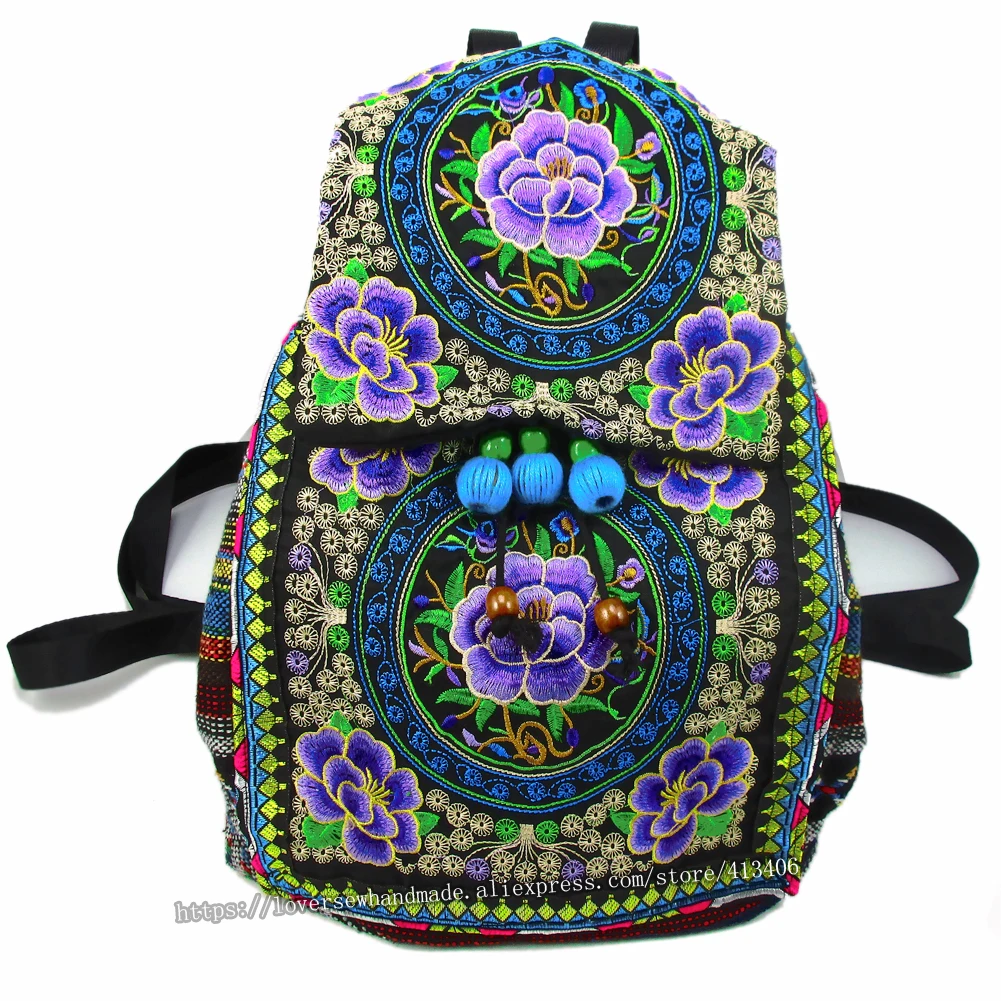 Tribal vintage hippie colorido mochila de viagem saco para mulheres bordado pom charme floral étnico boêmio boho mochila SYS-592