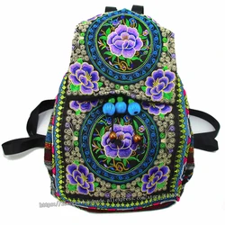 Tribal Vintage Hippie Colorful Travel Backpack Bag For Women Embroidery Pom Charm Floral Ethnic Bohemian Boho Rucksack SYS-592