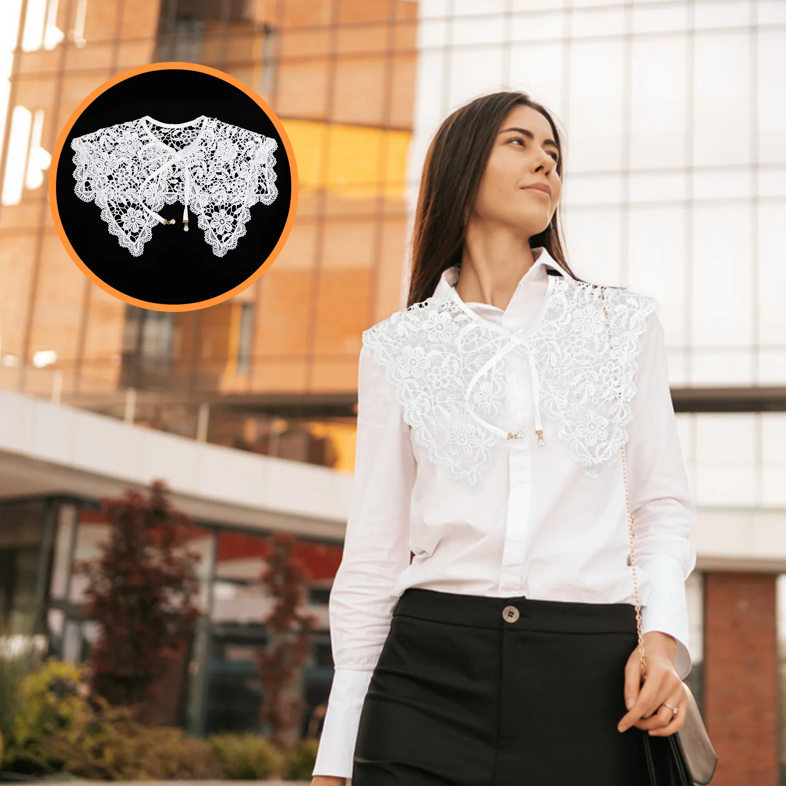 

Lace Shawl Detachable Collar Elegant Lace Fake Collar Floral Hollow Out Decoration for Dress Shirt Sweater Women