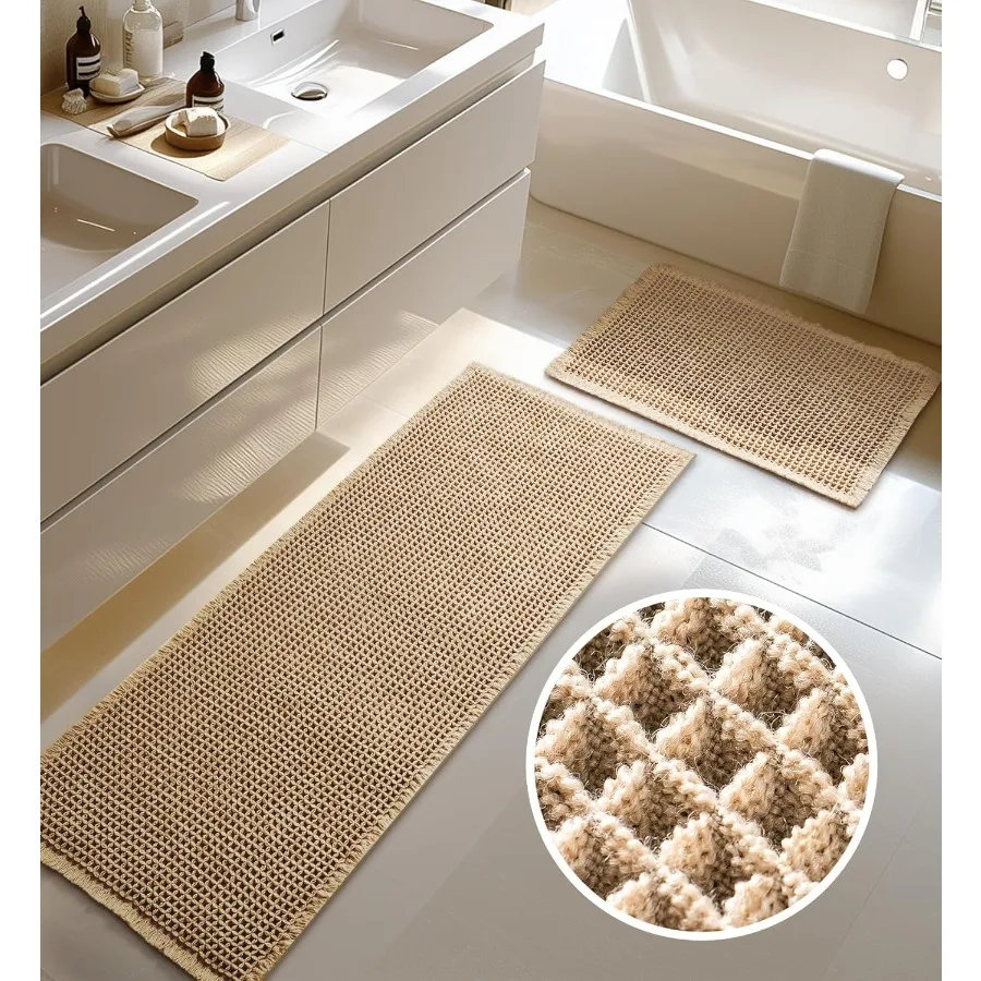 

Large Waffle Bath Mat Set for Bathroom Decor NonSlip Ultra Absorbent Floor Rugs with Extra Soft Texture 2Piece Washable Bath Ma
