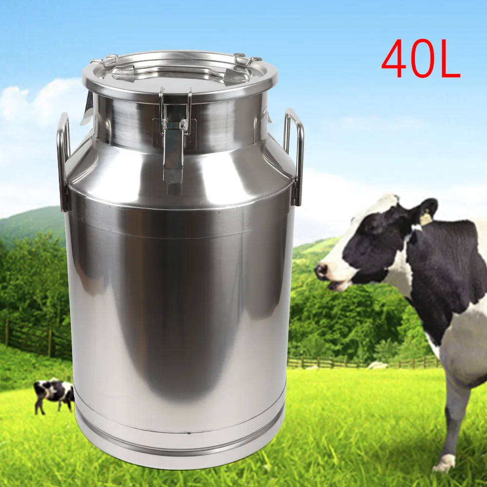 Bymaocar 40L Milk Can Beverage Jug Bucket Tote Oil Storage Container Heavy-gauge Stainless Steel with Lid Seal Dent Resistant