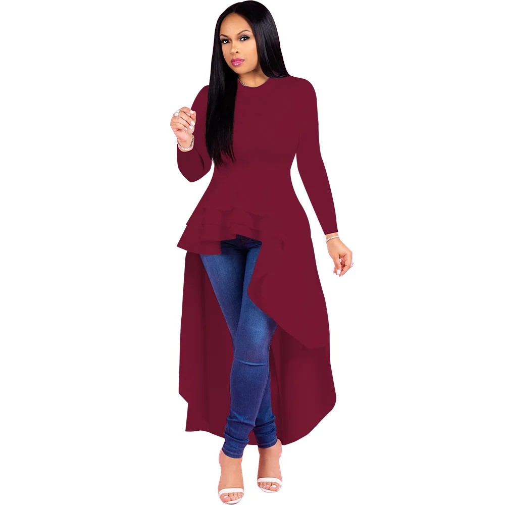 

Round Neck Spliced Elegant Spring Evening Dress Solid Ruffles Slim Fit Women Full Sleeve High Waist Casual Dresses