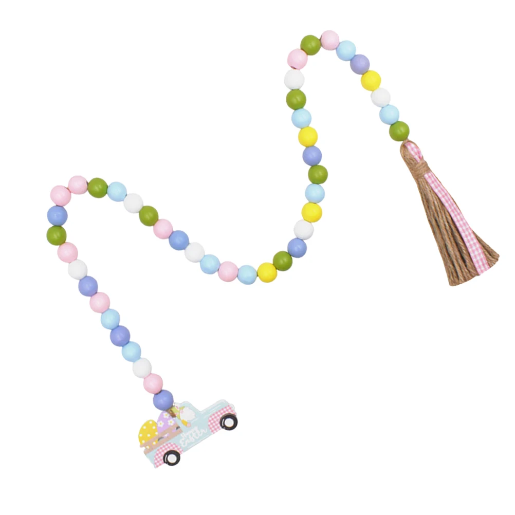 

Easter Egg Decorations Wooden Beads Garland Tassel Hanging Ornaments Spring Decor Wood Charm Car Shape Tag