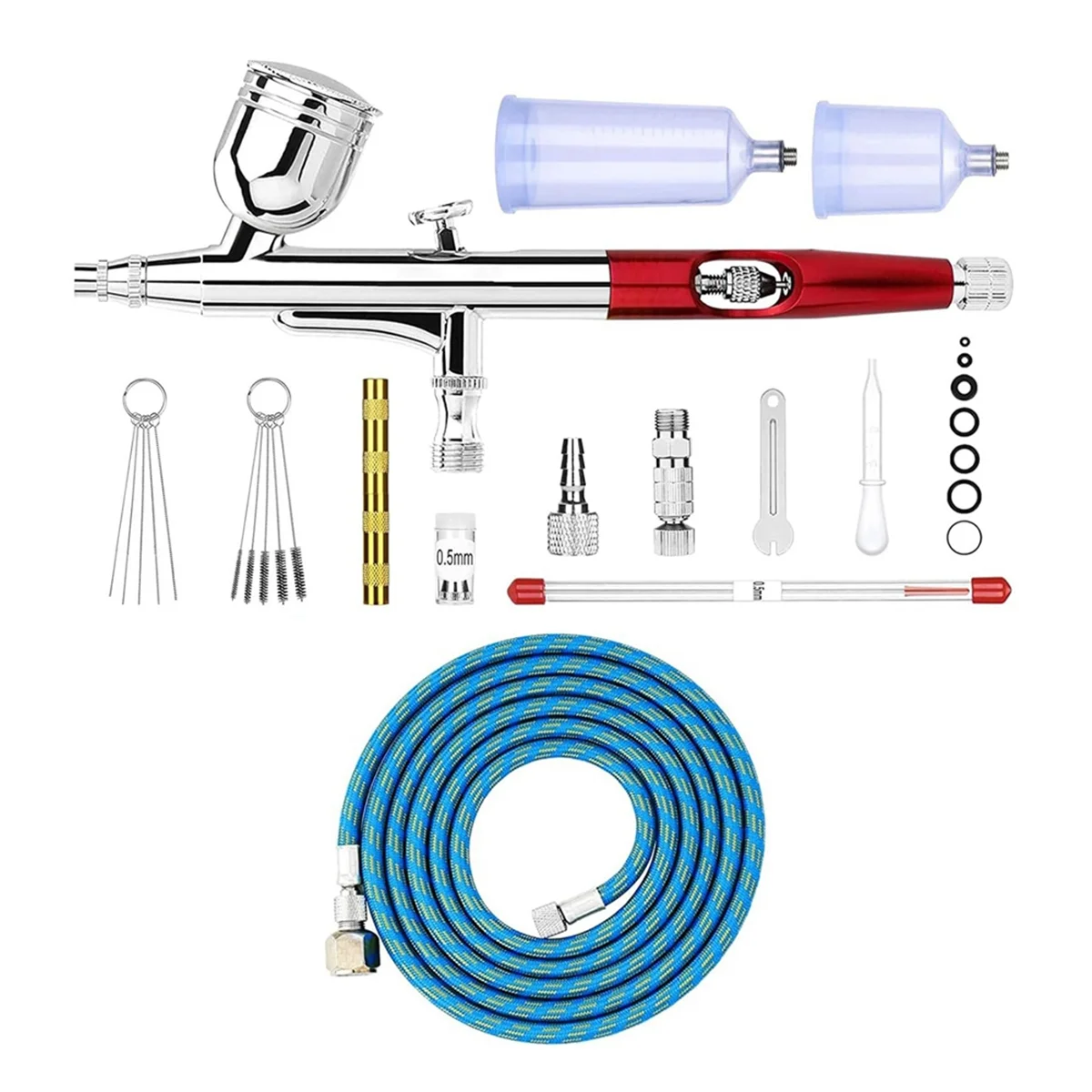 Airbrush Kit Dual-Action Airbrush with 0.3/0.5mm Needles Set 20cc/40cc Cup Air Hose and Cleaning Kit