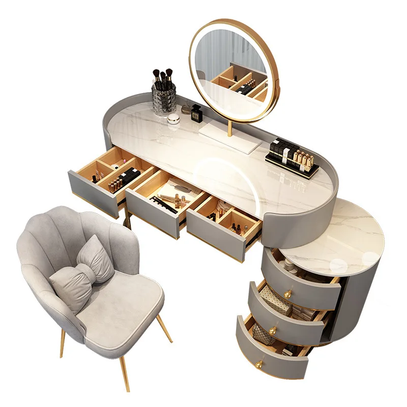 # Tocador Nórdico de MDF con Espejo, Lujo Ligero, Modelo Nuevo, Diseño Moderno Minimalista para Dormitorio, Integrado y Retráctil