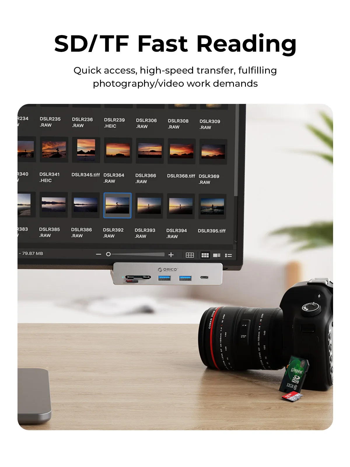ORICO USB Hub Clip Type, 4-poorts USB 3.0 Hub 5 Gbps Super Speed Mini