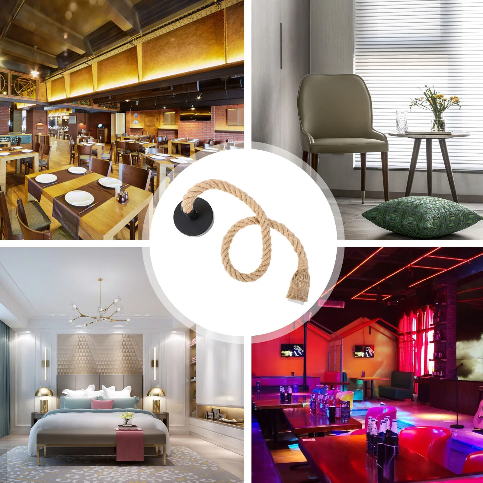 

Rope Pendant Light Holder Flax Material Durable Safe Vintage Style Easy to Hang for Home Adornment Flax Rope Lamp Holder