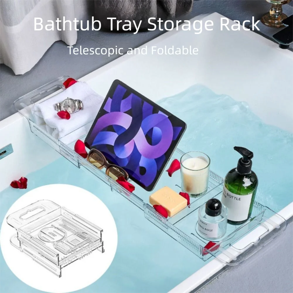 

Anti-Slip Expandable Bathtub Tray Adjustable Length with Handles Transparent Bathtub Table Scratchproof Mat Foldable