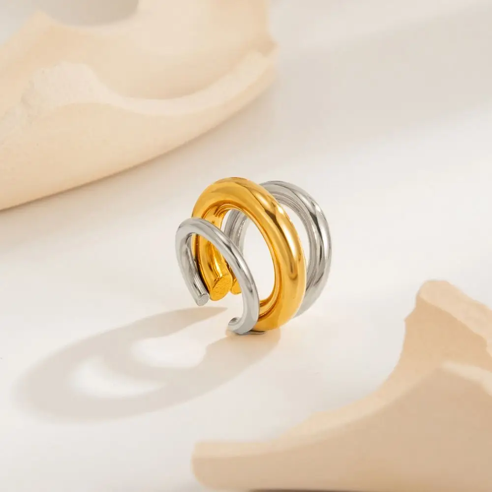 Simple Stainless Steel C Shape Ear Cuff Golded Silver Chunky Triple Ring Clip Minimalism Metal Gold Jewelry Daily - view 4