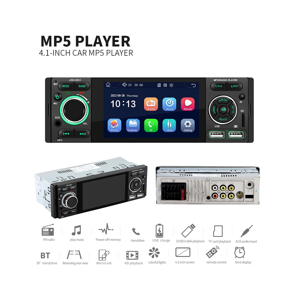 4.1 Inch Touch Screen Car MP5 Player Car Radio General Car Supplies,As Shown