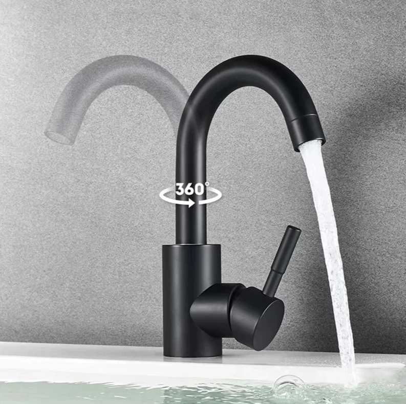 

Black Nickel Bathroom Basin Faucet 304 Stainless Steel Hot Cold Wash Mixer Crane Tap 360 Rotation Sink Faucets Single Handle