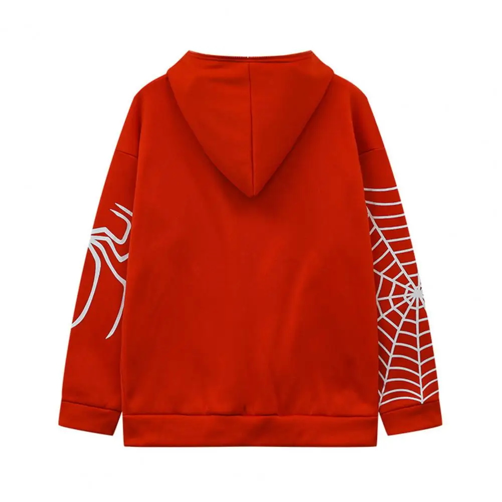 

Women Long-sleeve Coat Spider Cobweb Print Women's Hooded Jacket with Zipper Closure Elastic Cuff Thick Warm Hip Hop for Winter