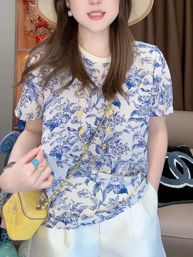 

Новинка: Модная женская летняя футболка больших размеров с круглым вырезом и коротким рукавом в корейском стиле, универсальная, с завышенной талией