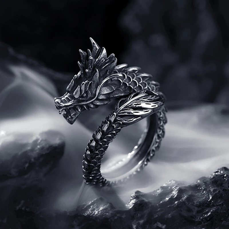 Sole Memory Retro Domineering Dragon Men Thai Silver Personality Silver Color Female Resizable Opening Rings SRI515