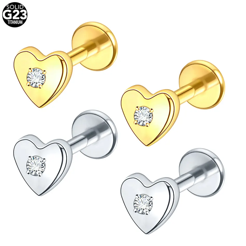 1/5 قطعة G23 التيتانيوم الأذن الغضروف شقة عودة مسمار ستار و القلب Labret ثقب الشفاه اللولب Daith الزنمة ثقب القرط للنساء #6