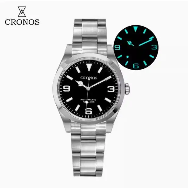 CRONOS Mens Automatic Watches Pilot Military Watch Luxury Mechanical Wristwatch BGW-9 Luminous 10ATM Waterproof Sapphire PT5000