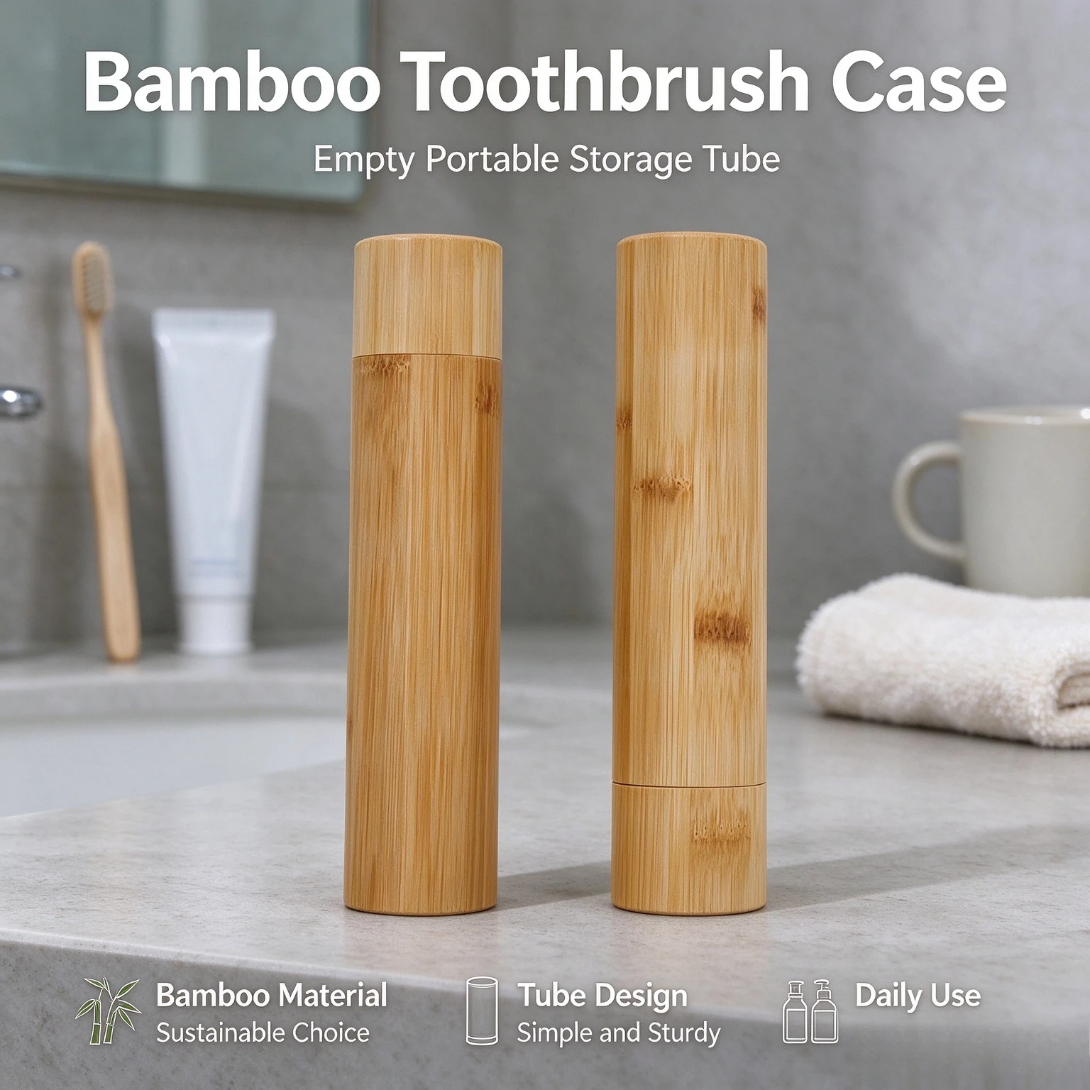Empty Bamboo Toothbrush Tube & Tea Bottle Eco-Friendly Toothbrush Case Travel Portable Tooth Brush Holder Box