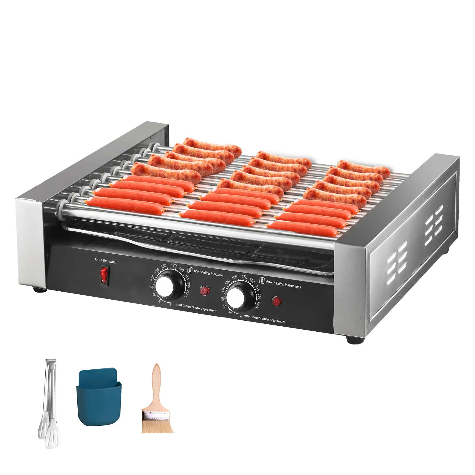 Commercial Hot Dog Roller 27 Hot Dogs 10 Rollers Electric Grill Roller Cooker 1700W Sausage Grill Cooker