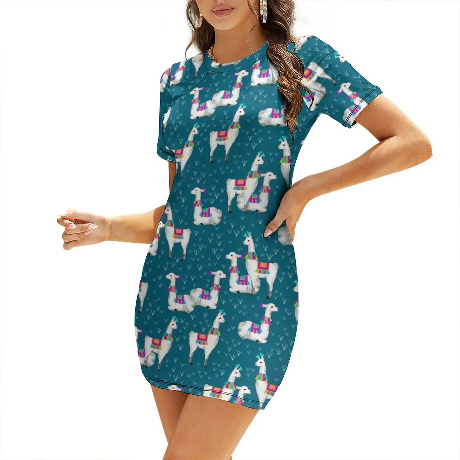 

Watercolor llamas Short-Sleeved Dress luxury woman party dress women's evening dress 2025 dresses women summer 2025