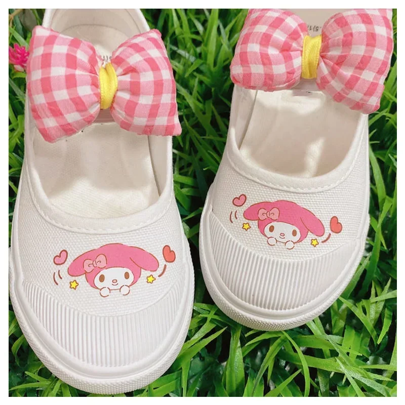 Sanrios Printed Cute Girls\' Bowknot Canvas Shoe Anime My Melody Purin Dog Kawaii Spring Summer Comfortable Cloth Shoes Kids Gift