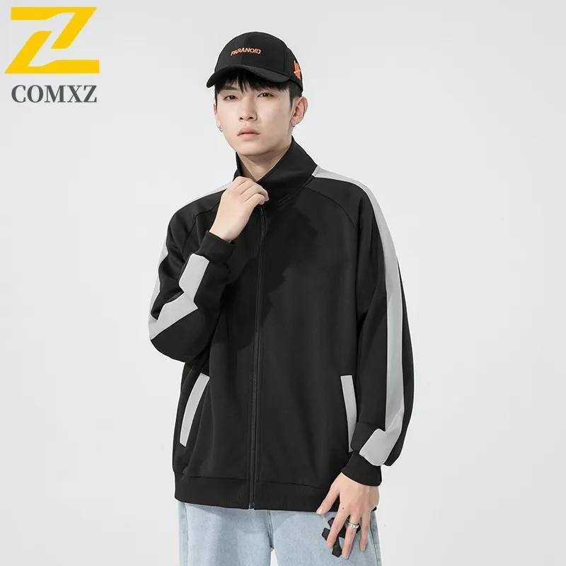 

COMXZ 2025 Men Solid Color Jacket Spring Autumn Student Street Casual Coat Fashion Outerwear Trendy Loose Fit