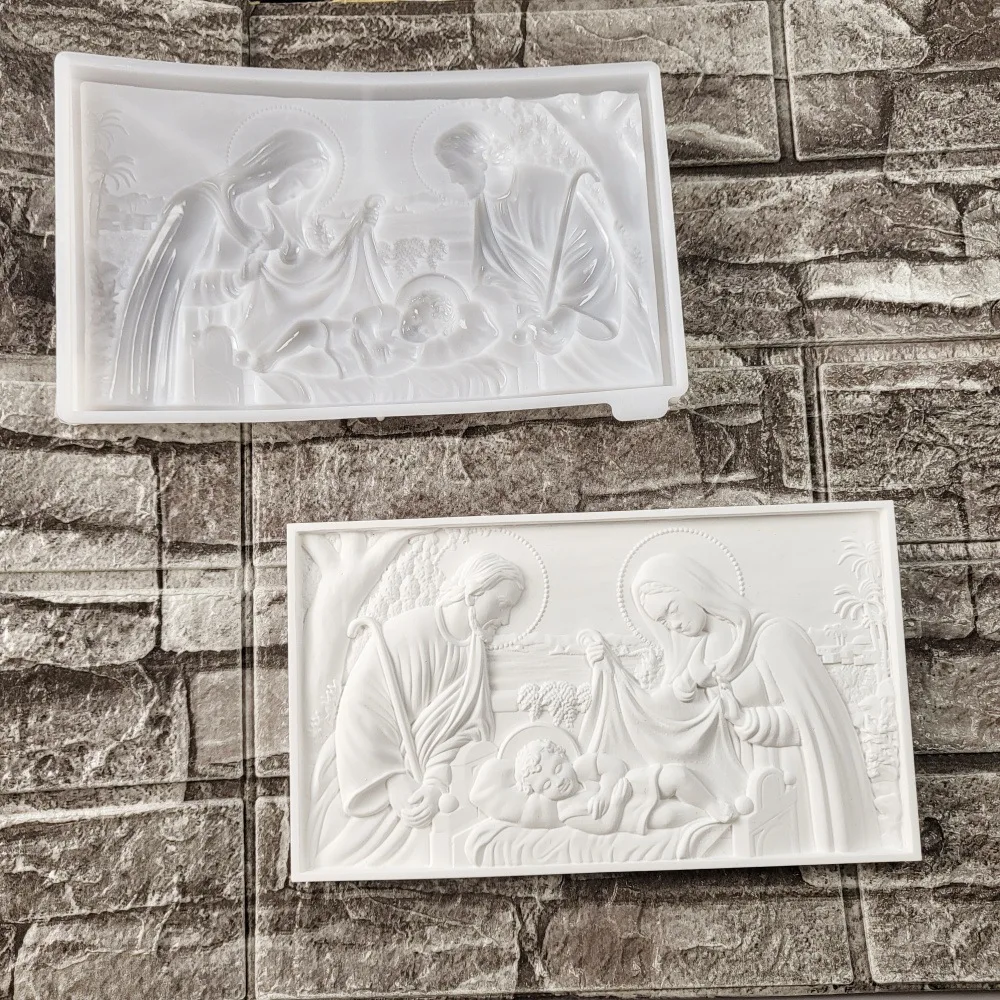 Jesus Sleeping Relief Picture Cement Concrete Mold Wall Hanging Rectangle Family Statue Gypsum Plaster Mould Ornament Resin Mold