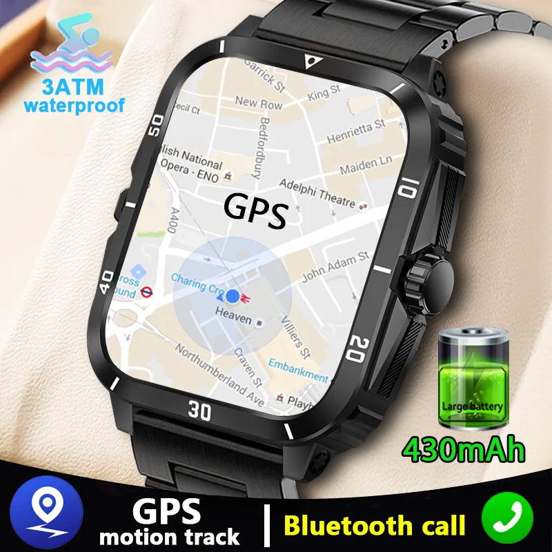 

2024 Men Smartwatch 3ATM Waterproof Barometer Altimeter GPS Trajectory Outdoor Sport Bluetooth Call 430mAh 2.0'' Smart Watch Men