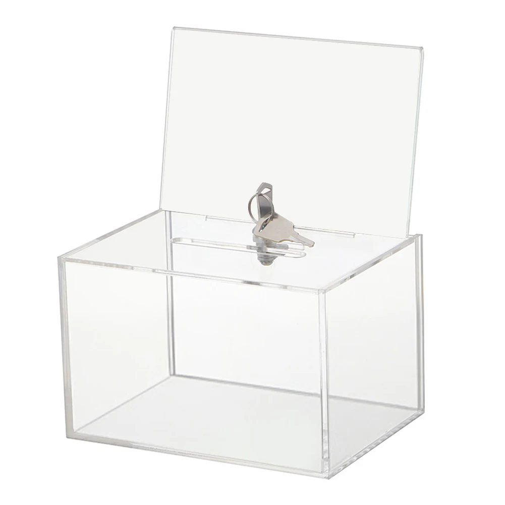 Acrylic Suggestion Box with Slot Raffle Ticket Container with Lock and Sign Holder Voting Box for Fundraising Donation Voting