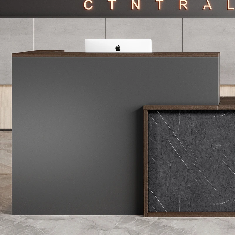 L Shaped Black Wooden Contemporary Guest Reception Desk