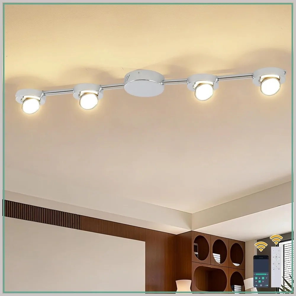 4-Light Dimmable LED Track Lighting Fixtures with Remote, Brushed Nickel Rotatable Heads for Kitchen Living Room