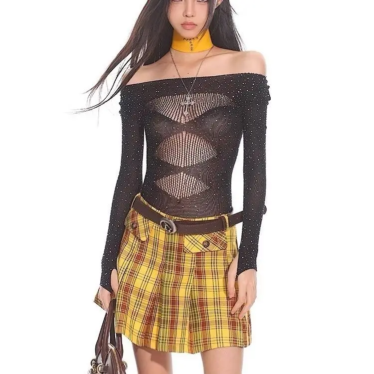 سالينسي مثير الجوف خارج ارتداءها Bodycon Y2K طويلة الأكمام موضة تي شيرت المرأة الجاز الرقص الشرير الشارع الشهير داخلية