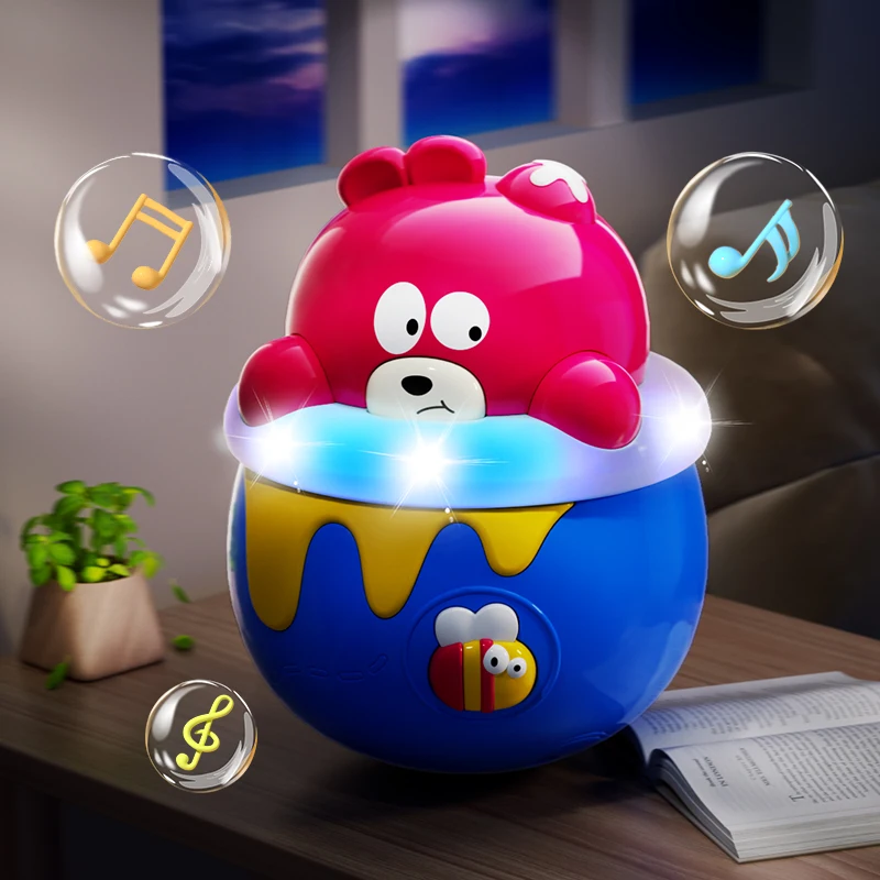 Baby Bear Roly Poly Toys for 0-18M Infant Tummy Time Tumbler Wobbler Toy Fun Baby Toy With Music
