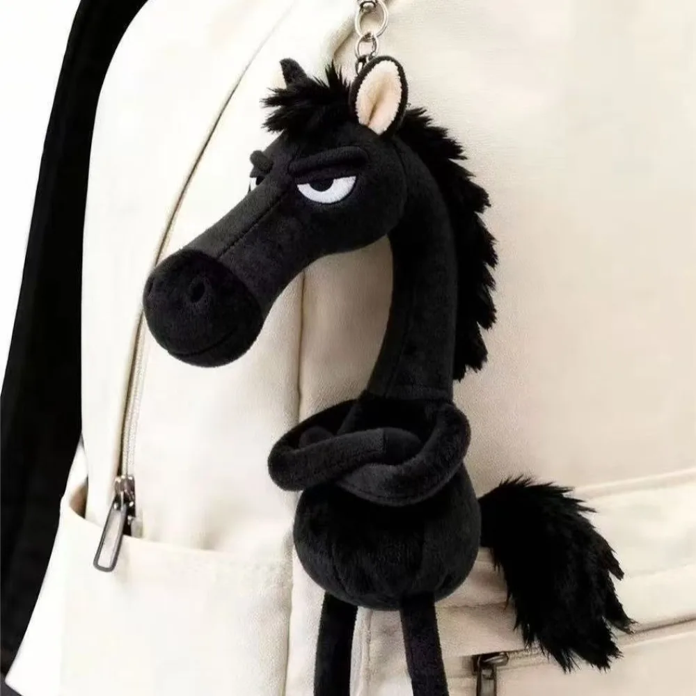 Black Horse Keychain Plush Toy Backpack Pendant Decoration Year of The Horse Plush Toy New Year's Gifts for Boys and Girls 1pcs