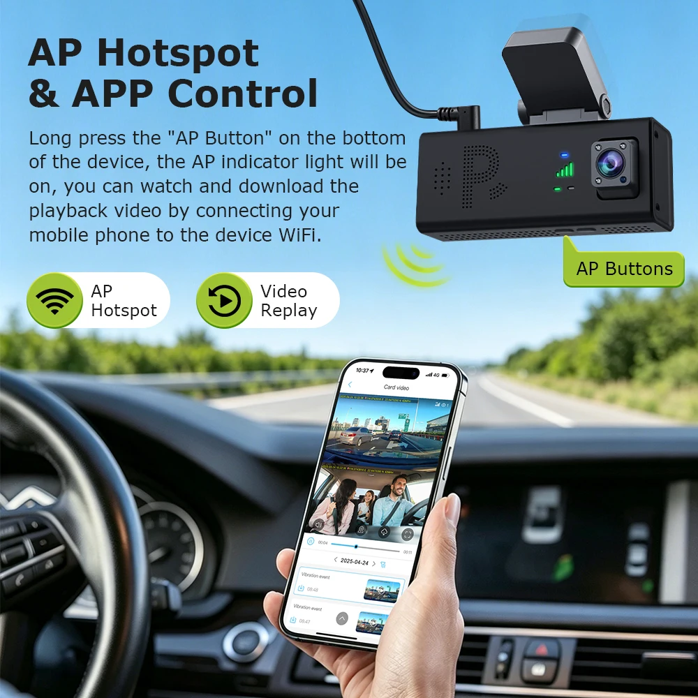 SECTEC 4G Dash Cam Front and Rear AOV 24/7 6MP Recording Dual Lens Vehicle Car Camera Night Vision DashCam 24H Parking Mode GPS