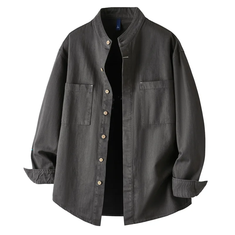 

T513 Chinese Style Stand Collar Casual Shirt for Men Spring Autumn Fashion 100% Cotton Good Quality Loose Versatile Blouses