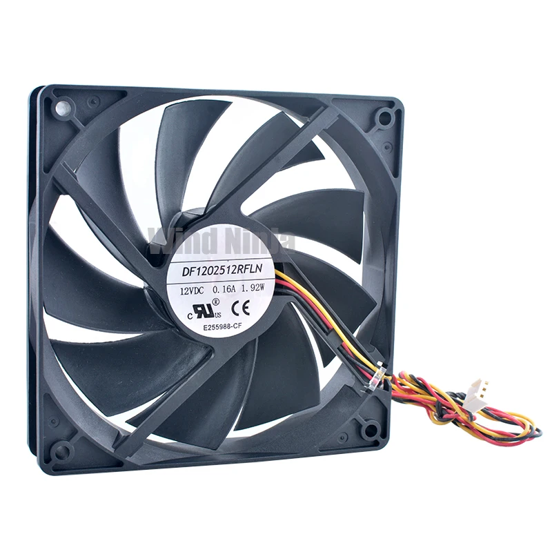 Silencioso Ventilador para Chassis, CPU Fonte de Alimentação, DF1202512RFLN, 12cm, 120 milímetros Ventilador, 120x120x25mm, DC12V, 0.16A, 1.92W, 900rpm