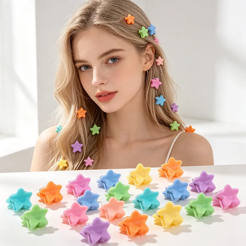 30/50/100Pcs Mini Star Hair Claw Clips, Candy Color Non‑Slip Small Grab Hair Barrettes, Sweet Bangs Hair Pins for Little Girls D
