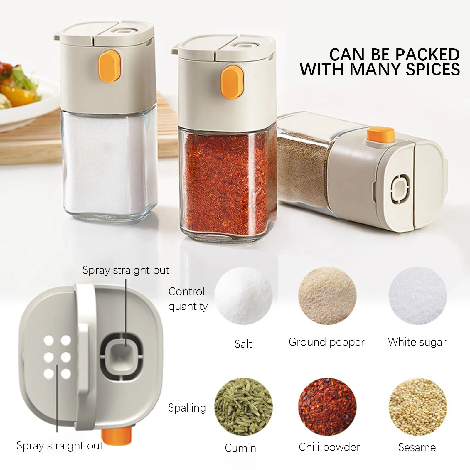 180ml Glass Salt Shaker Spice Jars Salt Sugar Pepper Shaker Box Reusable Sealing Measuring Seasoning Jar BBQ Kitchen Accessories