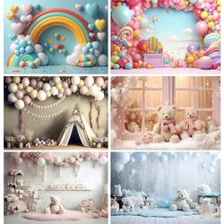 SHENGYONGBAO Baby Shower Newborn Photography Backdrop Prop Bear Colorful Air Balloon Happy Birthday Party Scene Photo Background